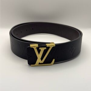 Louis Vuitton Black Belt with Gold LV Buckle